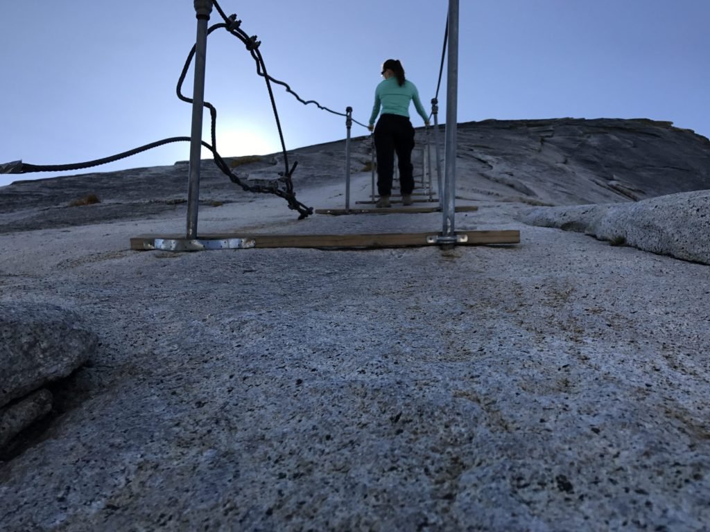 Cables on Half Dome trail in Yosemite