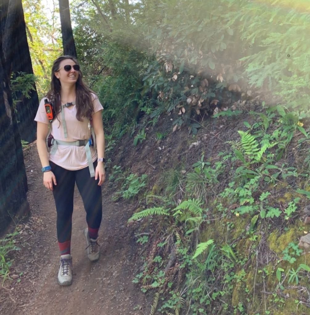 woman hiking with backpack