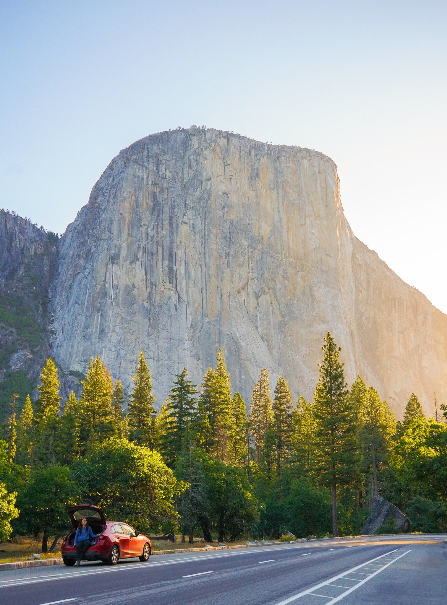 woman in her car in yosemite national park