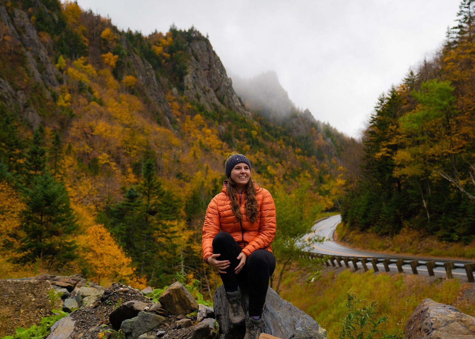 woman sitting in new hampshire in the fall