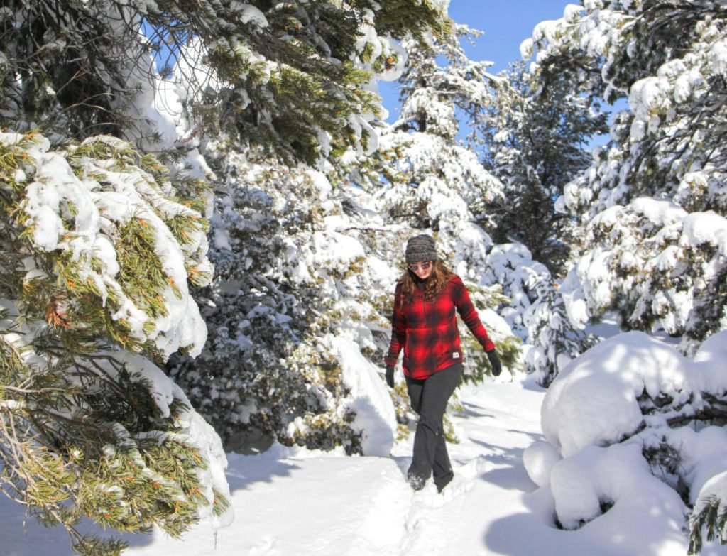 woman hiking in the snow