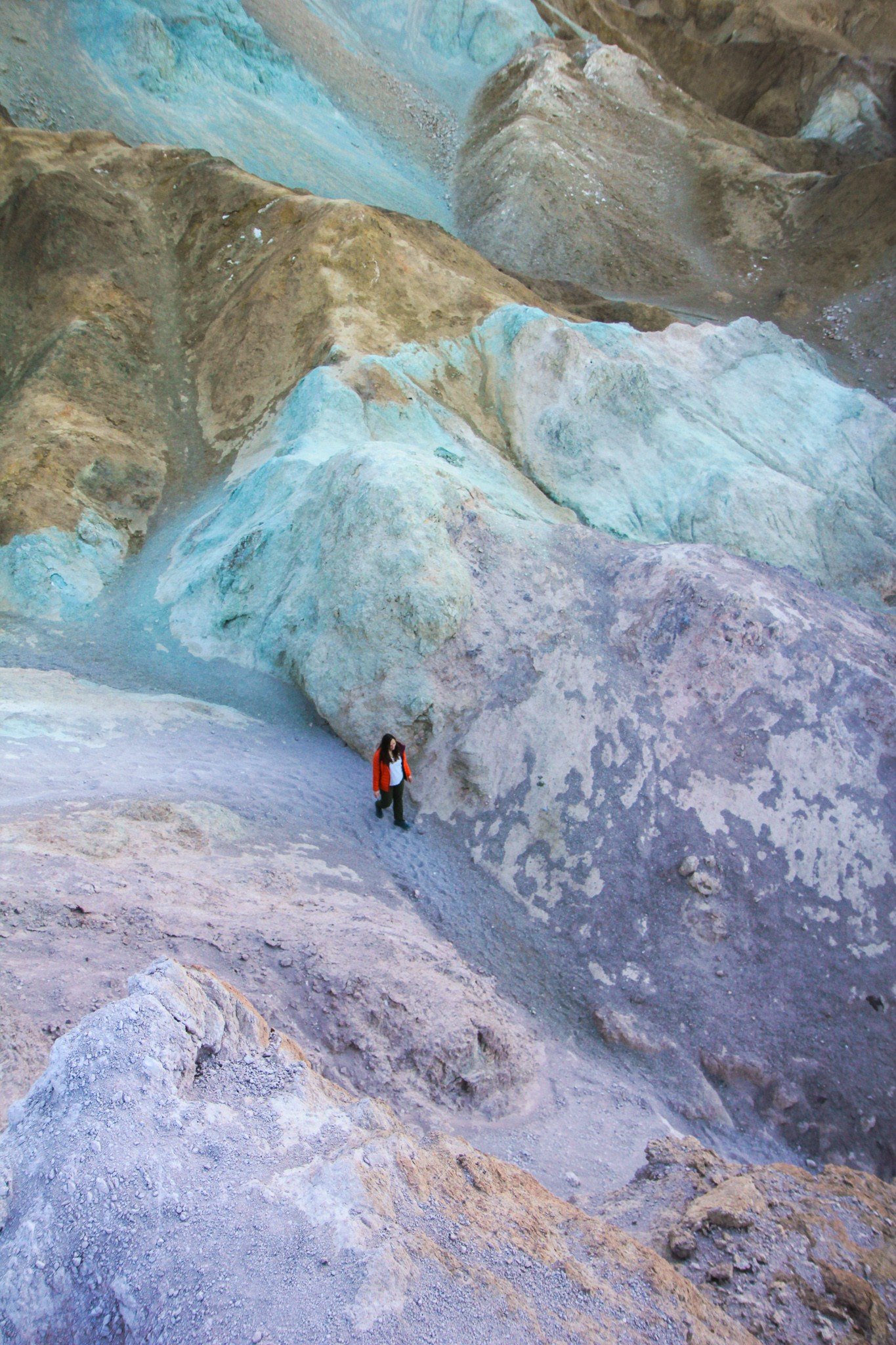 Aerial photo of woman walking through Death Valley