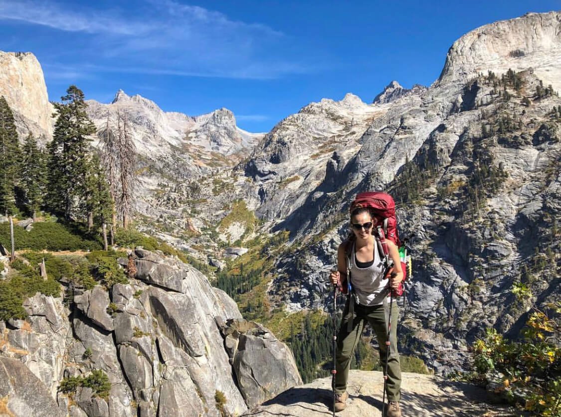 woman backpacking on the high sierra trail in california